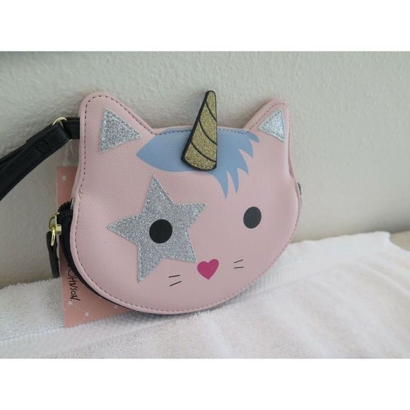 LUV BETSEY Pink Glitz Silver Gold LBKIT-1 Kitty Cat Unicorn Coin Purse Wristlet - Picture 4 of 10